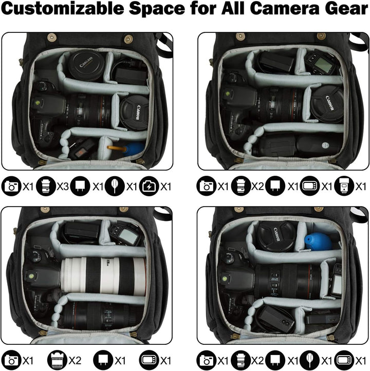 BAGSMART Fotorucksack DSLR Kamerarucksack Canvas Diebstahlsicher Wasserabweisend mit Regenschutz für