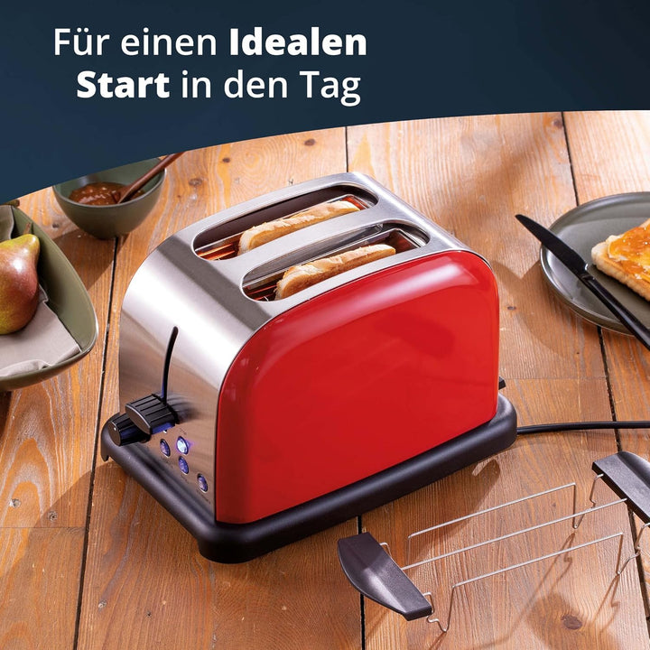 KHG Edelstahl Toaster mit Brötchenaufsatz, 2 Scheiben | 6 Bräunungsstufen mit Bräunungskontrolle, Kr