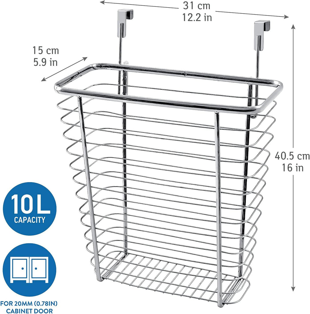 Tatkraft Top Über Tür Abfalleimer, Hängekorb, 10L Kapazität, Metalldraht Chrom 31 x 15 x 40.5 cm, 31