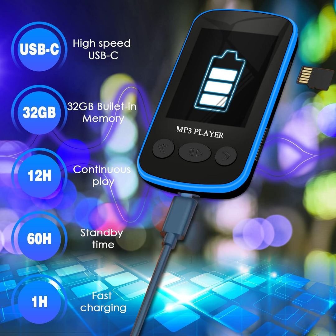32GB Leichter Sport MP3 Player - Mini Wearable Aiworth Musik Player mit Bluetooth 5.0, HiFi Sound, K