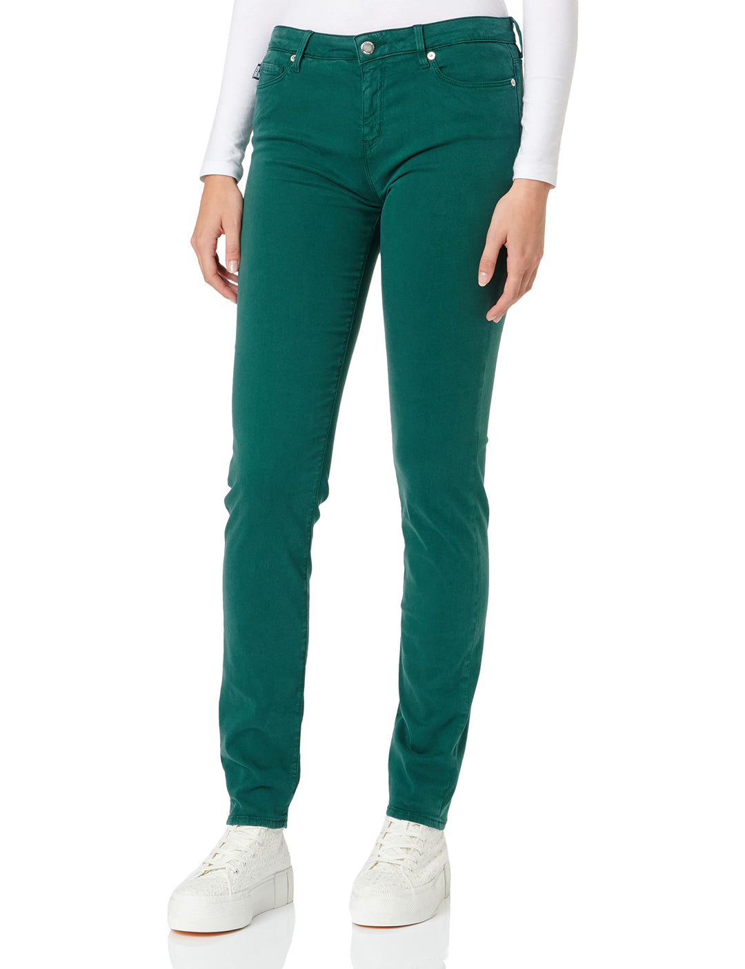 Love Moschino Damen Garment Dyed Twill with Black Shiny Logo Back Tag Casual Pants 26 Grün, 26 Grün