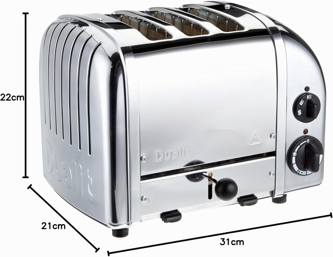 Dualit NEWGEN Toaster 2 Scheiben, Edelstahl, ProHeat®, Made in UK | poliertes Gehäuse, Retro-Design,