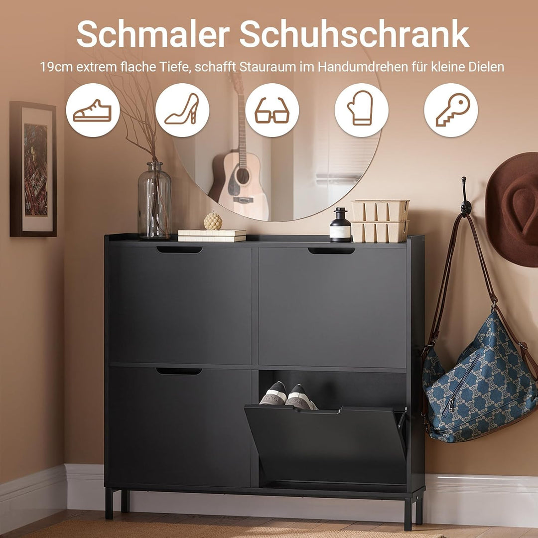 SoBuy Schuhschrank schmal mit 4 Klappen platzsparender Schuhkipper Hoch Kommode mit 4 Ablagen Schuhr