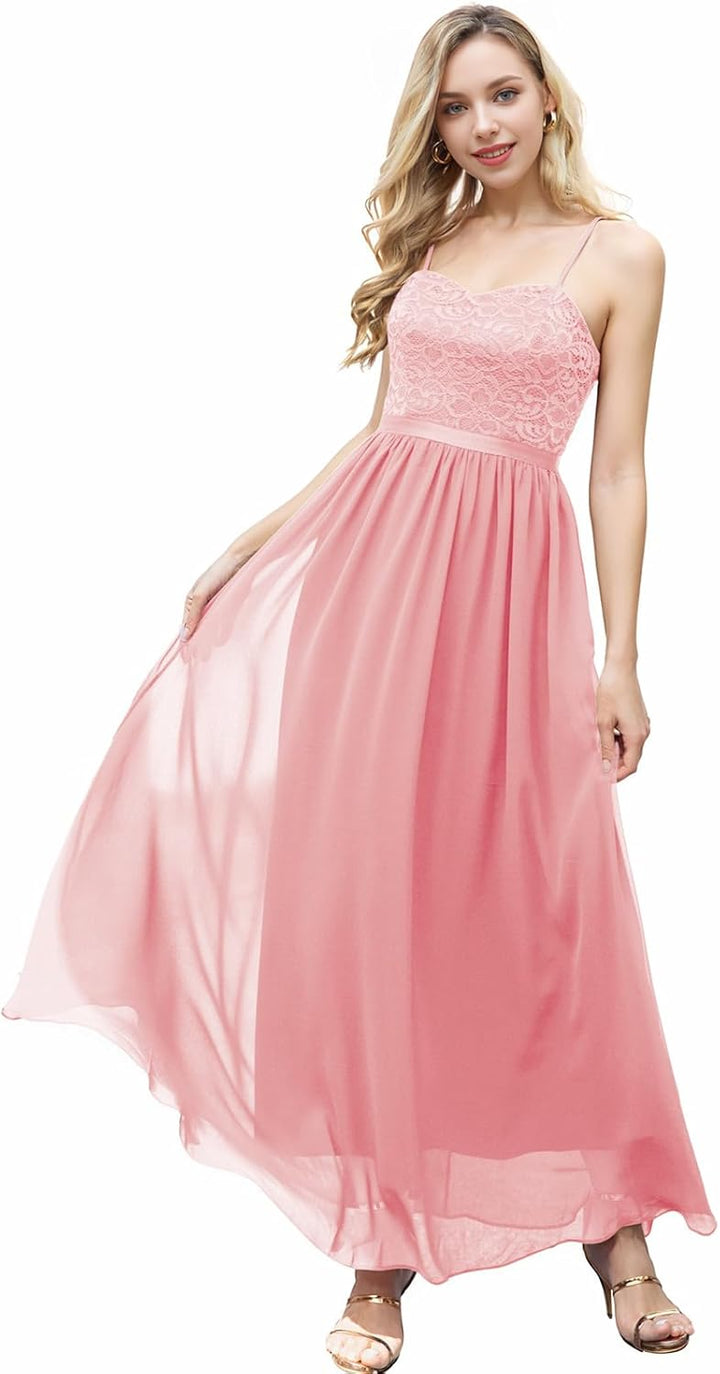 DRESSTELLS Damen Abendkleider Elegant für Hochzeit Brautjungfernkleider Lang Chiffon Brautjungfernkl