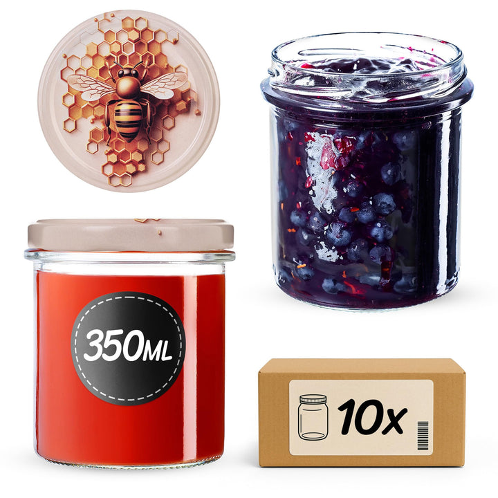 KADAX 10er Set Marmeladengläser 350ml TO82 Honigwabe, Einmachgläser Vorratsgläser Mason Jar mit Schr