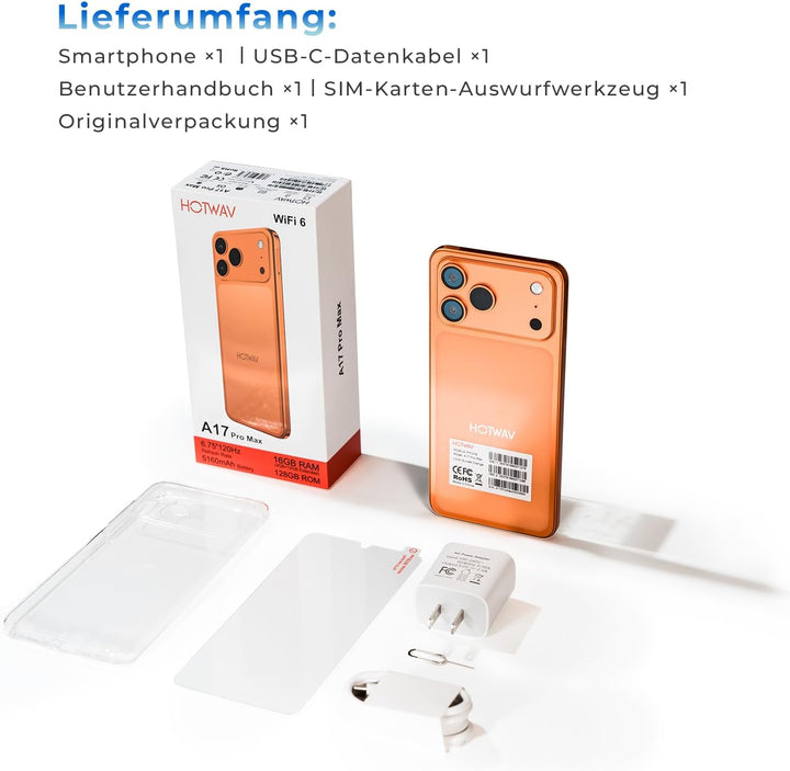 HOTWAV A17 Pro Max 2026 Handy ohne vertrag 6,75" HD+, 16GB+256GB/1TB TF Android 15 Smartphone Ohne V