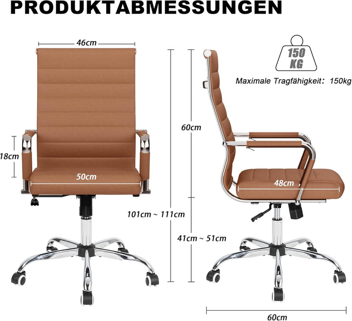 UEV Bürostuhl 150 kg belastbar mit Wippfunktion Ergonomisch Schreibtischstuhl mit Armlehne Drehstuhl