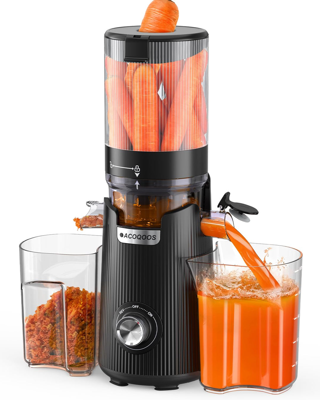 ACOQOOS Entsafter, Entsafter für Ganze Gemüse und Obst, 132mm, Breite und Grössere Fütterungsröhre,