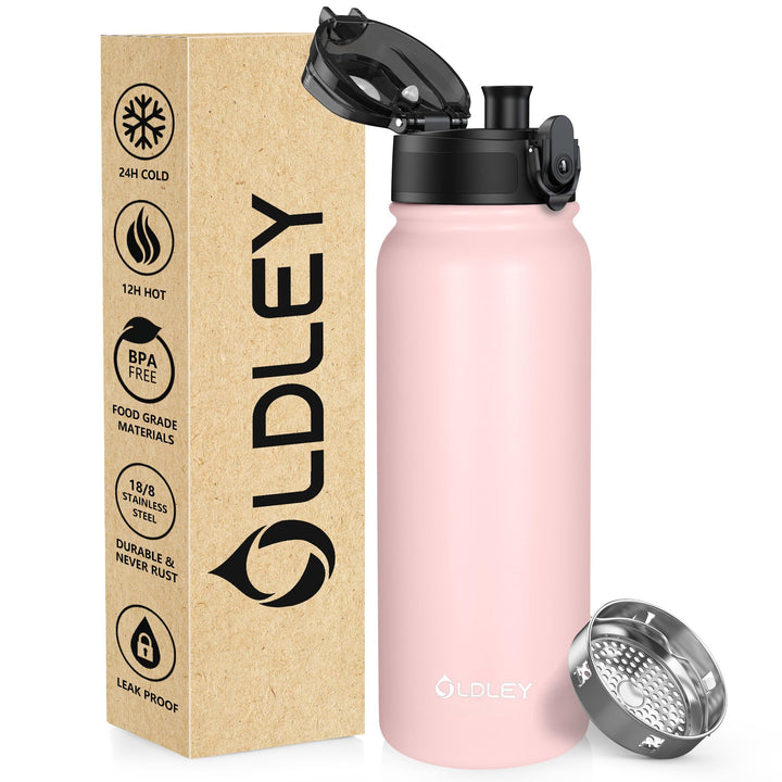 OLDLEY 600ml/20oz Edelstahl-Wasserflasche, Doppelwandige Vakuumflasche, Hält Getränke Heiss und Kalt