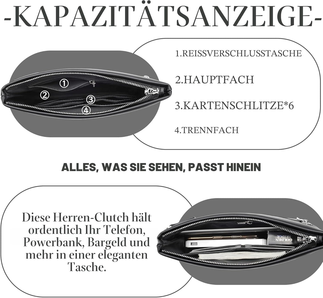 FSD.WG Herren Clutch Bag Handtasche Leder Reissverschluss Grosse Geldbörse Clutch Geldbörse mit Geld