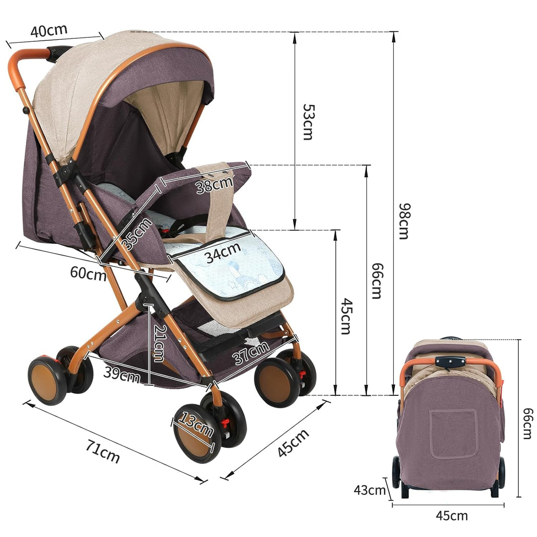 Ultrakompakter Kinderwagen von 0 bis 6 Jahren, Reisekinderwagen mit 5-Punkt-Sicherheitsgurt, Aufbewa
