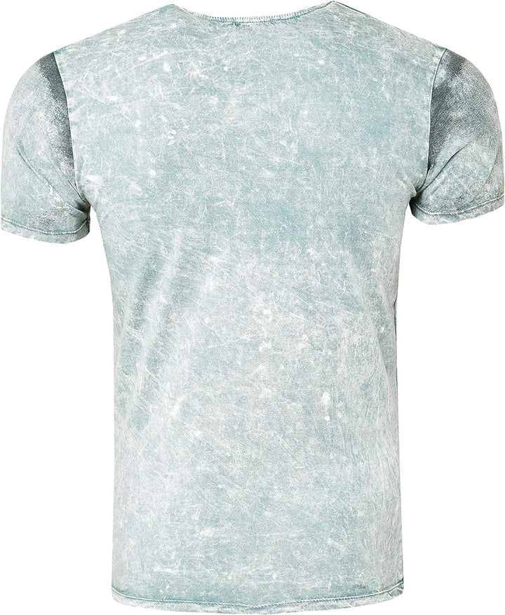 T-Shirt Herren Kurzarm Rundhals Tshirt Printed Shirt Regular Fit Verwaschen Plakativer Druck 232, Fa