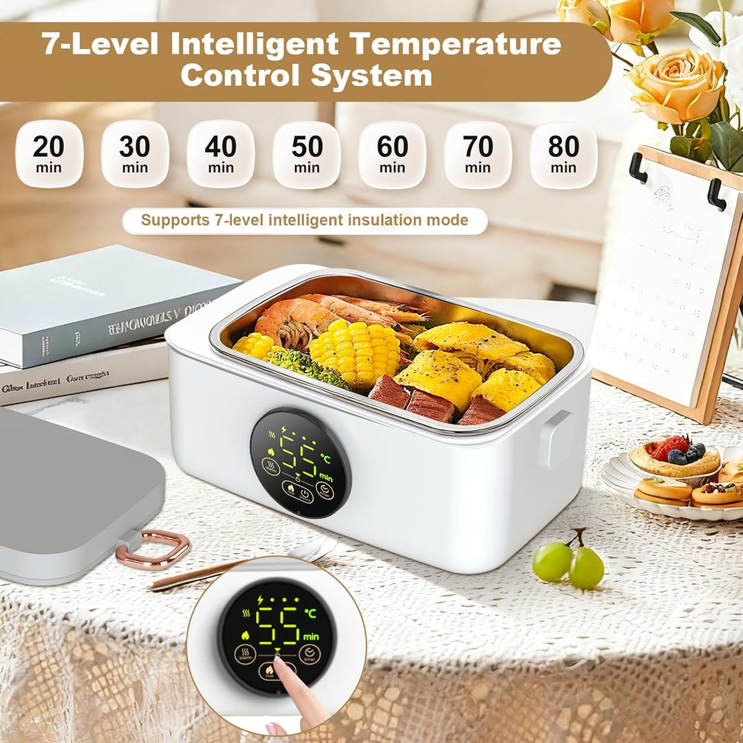 Kabellose Beheizte Lunchbox 1L, 16000mAh Tragbare Elektrische Lunchbox mit Timer und 6 Temperaturstu