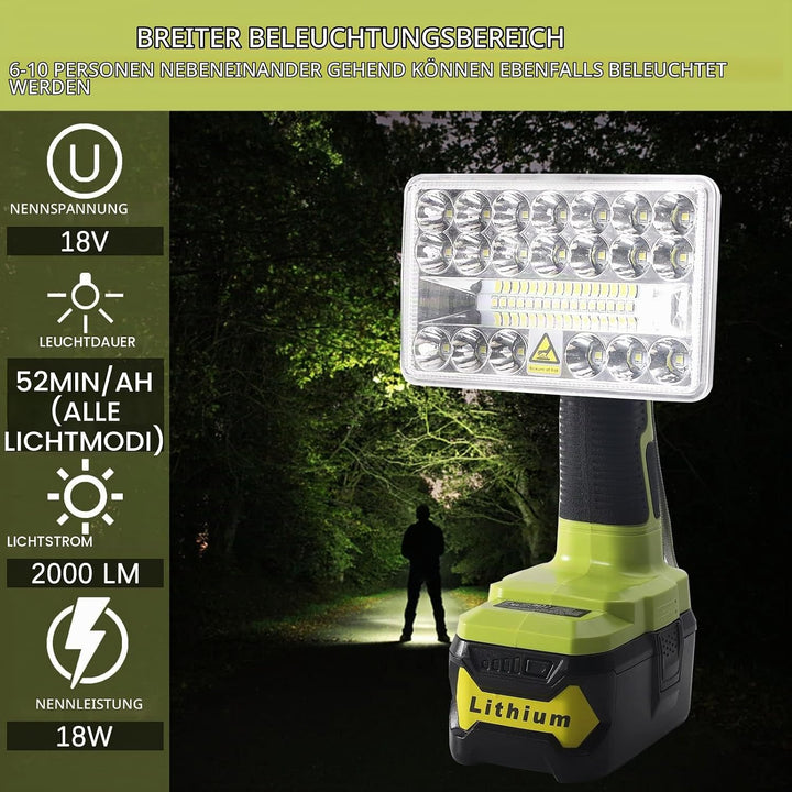 YEX-BUR 2000LM kabellose LED-Arbeitslichttaschenlampen Powered by Ryobi 18-Volt ONE + Lithium-Ionen-