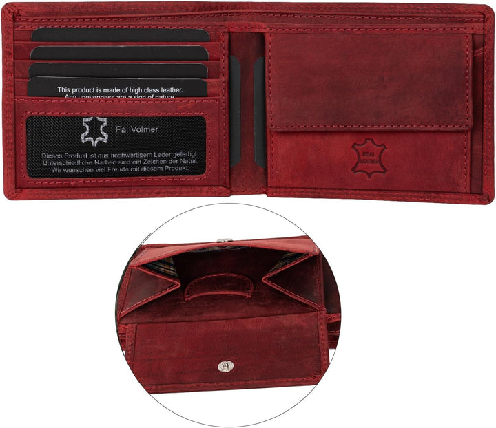 Fa.Volmer ® Leder Geldbörse Herren mit RFID-Schutz - extra-stabile Doppelnaht - 6 Fächer für Kreditk