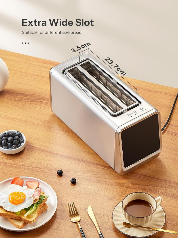 Toaster Langschlitz Edelstahl mit Smart Touchscreen & Memory-Funktion, Toaster 4 Scheiben mit 6 Bräu