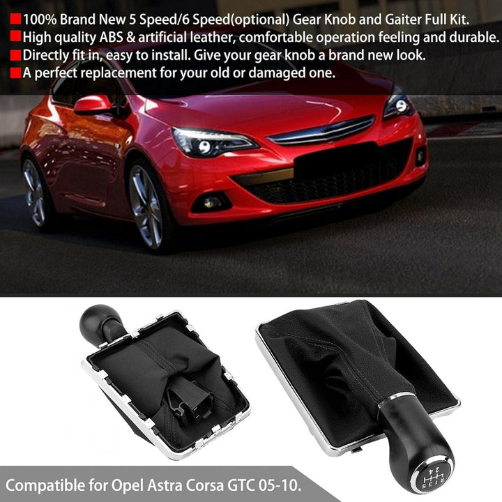 Aramox 5 Gang ABS Schaltknauf Kunstleder Gamasche Kofferraumabdeckung Schwarz für Opel Astra Corsa G