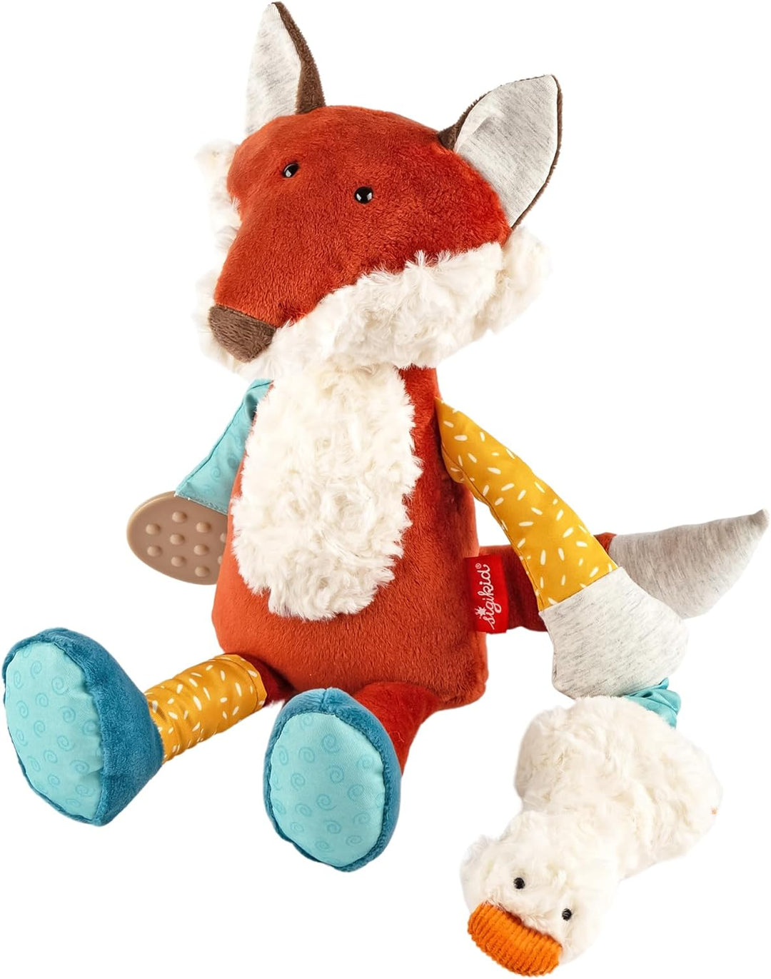 sigikid 43223 Babyaktivspielzeug Stofftier, Blau/Gelb/Rot/Fuchs, Blau/Gelb/Rot/Fuchs