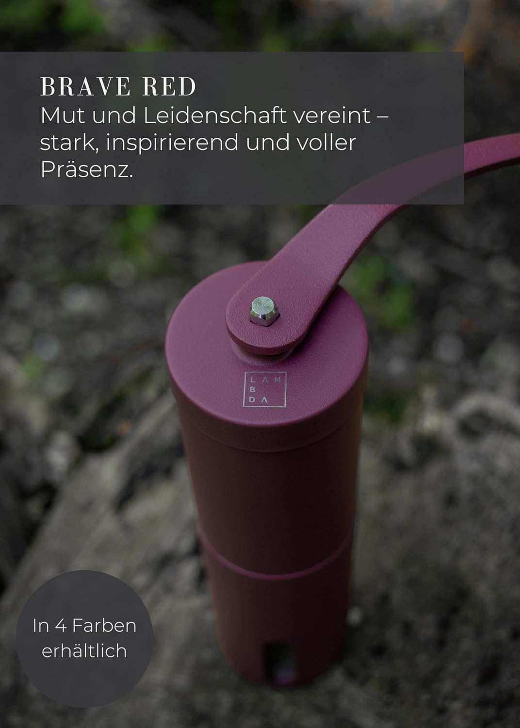 Lambda Coffee Kaffeemühle Manuell Edelstahl und Aluminium I Espressomühle Mit Keramik-Mahlwerk (Rot)