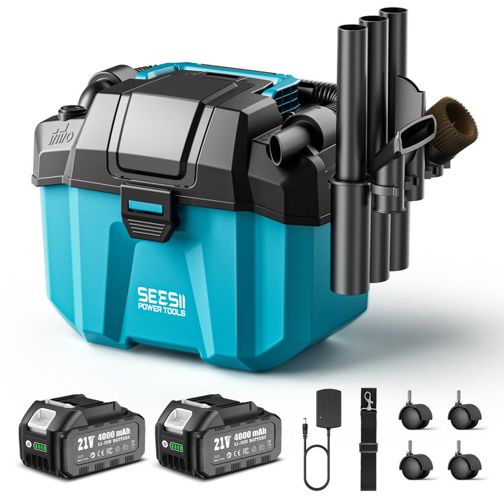 SEESII Akku Nass und Trockensauger, 3-in-1 Werkstattsauger mit Gebläse 2x4000mAh Batterien, 10L Nass