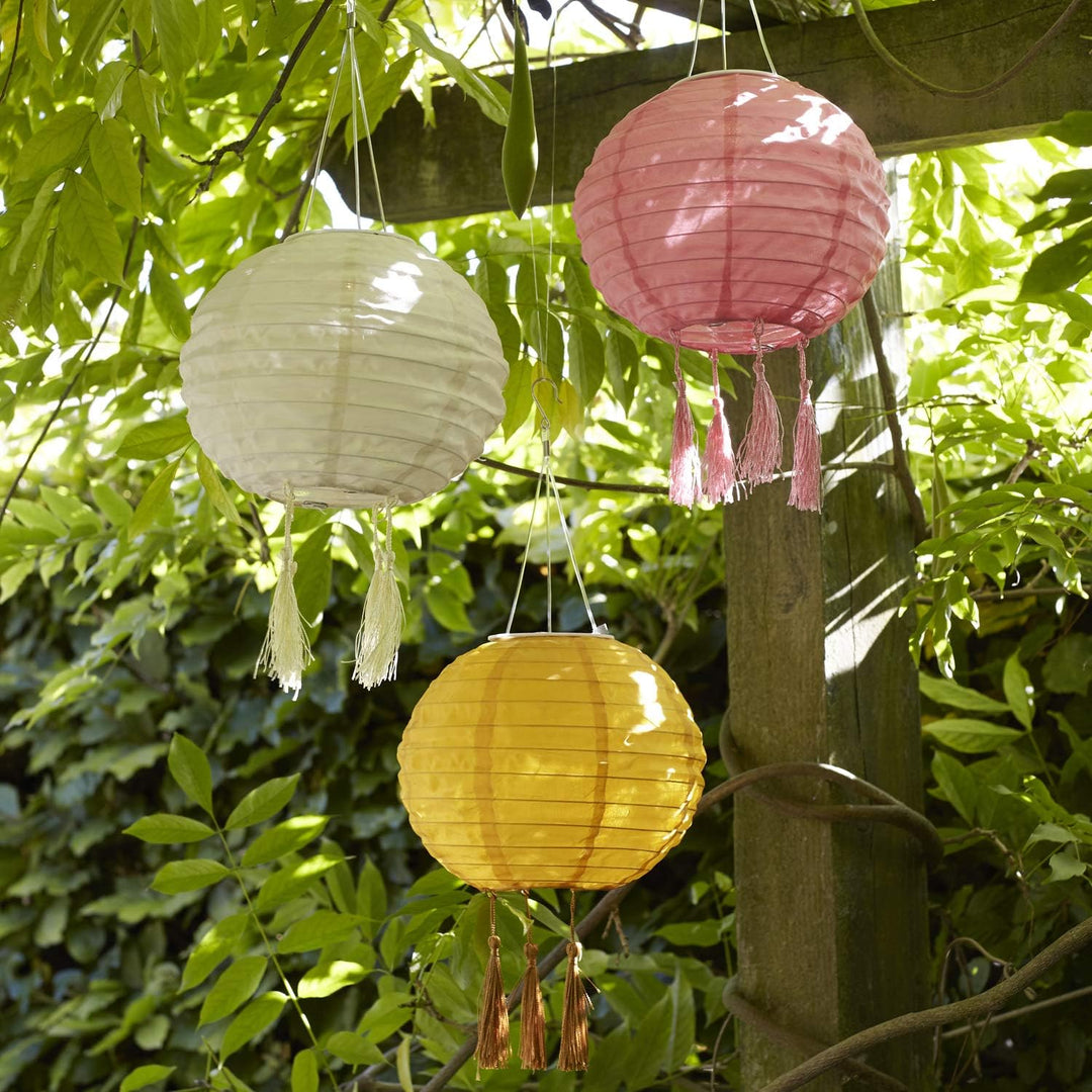 Lights4fun 3er Set Solar Lampions in Rosa Creme & Senf Solarlampen für Aussen Lucena Lampions Deko G