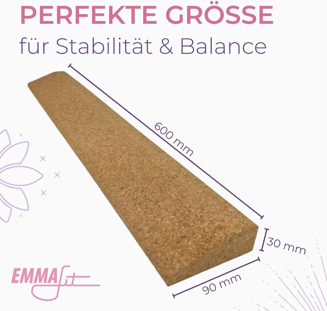 EMMAfit Kork Yoga Keil lang I 600 x 90 x 30mm I hochwertige Handstandplatte aus Kork für Yoga-Übunge