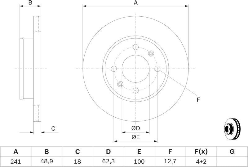 Bosch BD1149 Bremsscheiben - Vorderachse - ECE-R90 Zertifizierung - zwei Bremsscheiben pro Set