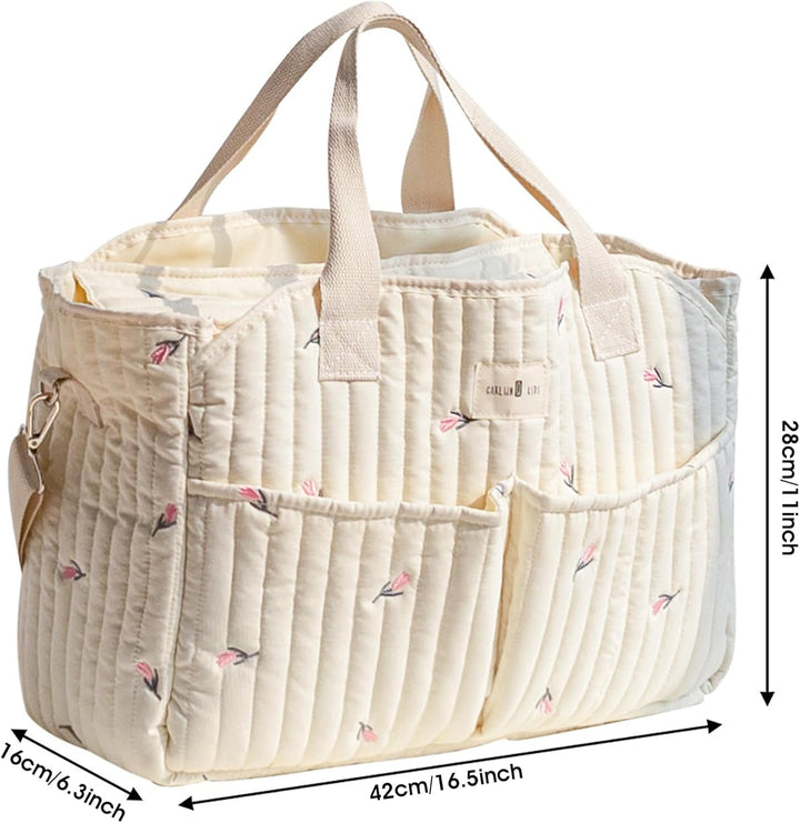 Gesteppte Babytasche, grosse Wickeltasche für unterwegs, vielseitige Schultertasche, 42 x 28 x 16 cm