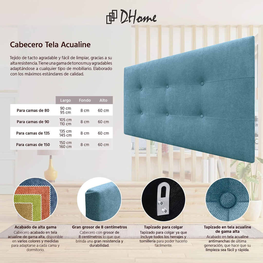 DHOME Kopfteil, gepolstertes Bett Kopfteil 8cm dick. Gepolstertes Kopfteil ACUALINE Stoff und Kunstl