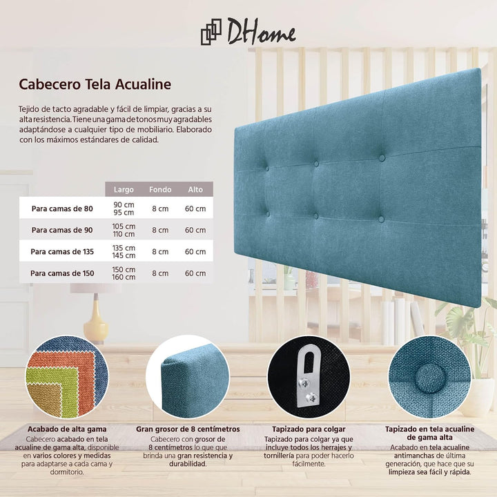 DHOME Kopfteil, gepolstertes Bett Kopfteil 8cm dick. Gepolstertes Kopfteil ACUALINE Stoff und Kunstl