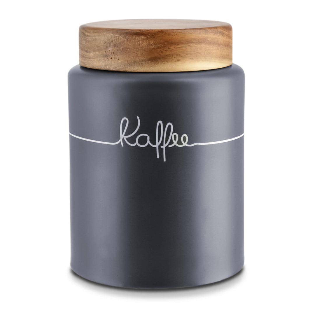 KHG Kaffeedose luftdicht, Keramik Steingut in Anthrazit Grau mit Holz-Deckel, Kapazität 1 Liter, Vor