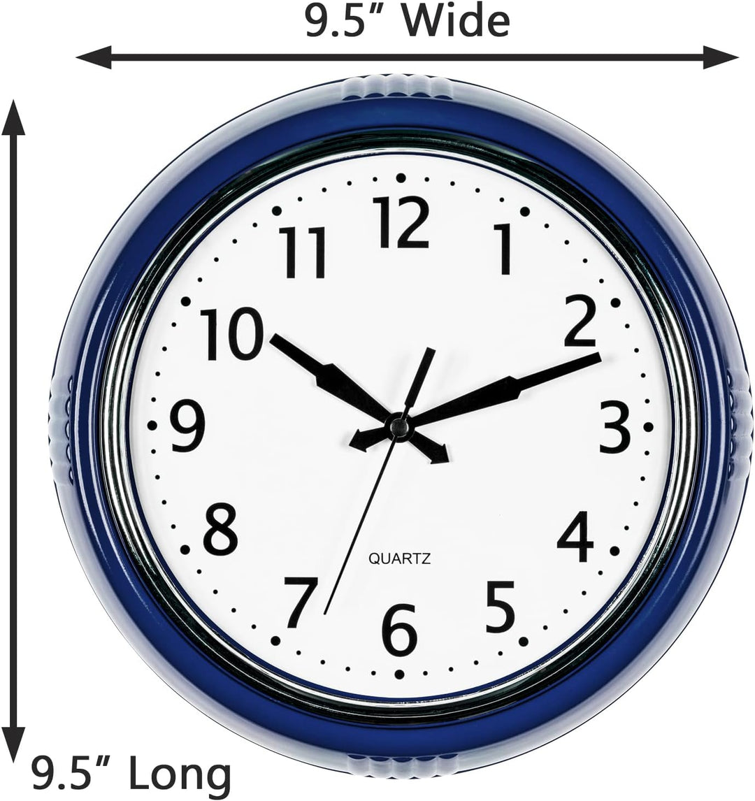 Bernhard Products Retro-Wanduhr, 24,1 cm, Marineblau, Küche, 50er-Jahre-Design, rund, leise, Nicht t