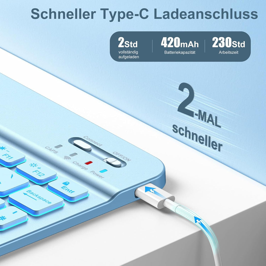 Vobafe Hülle mit Tastatur für iPad A16 11/10 Generation (2025/2022, 11/10.9 Zoll)- 7 Farben Beleucht