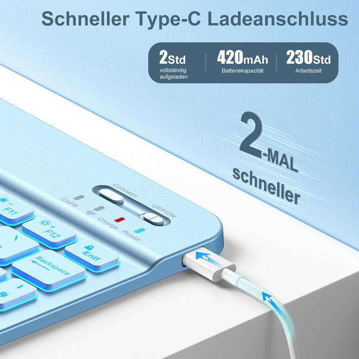 Vobafe Hülle mit Tastatur für iPad A16 11/10 Generation (2025/2022, 11/10.9 Zoll)- 7 Farben Beleucht