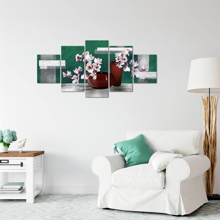 Runa Art Wandbilder Blumen Abstrakt 5 Teilig Bild auf Vlies Leinwand Deko Wohnzimmer Blumenvase Türk