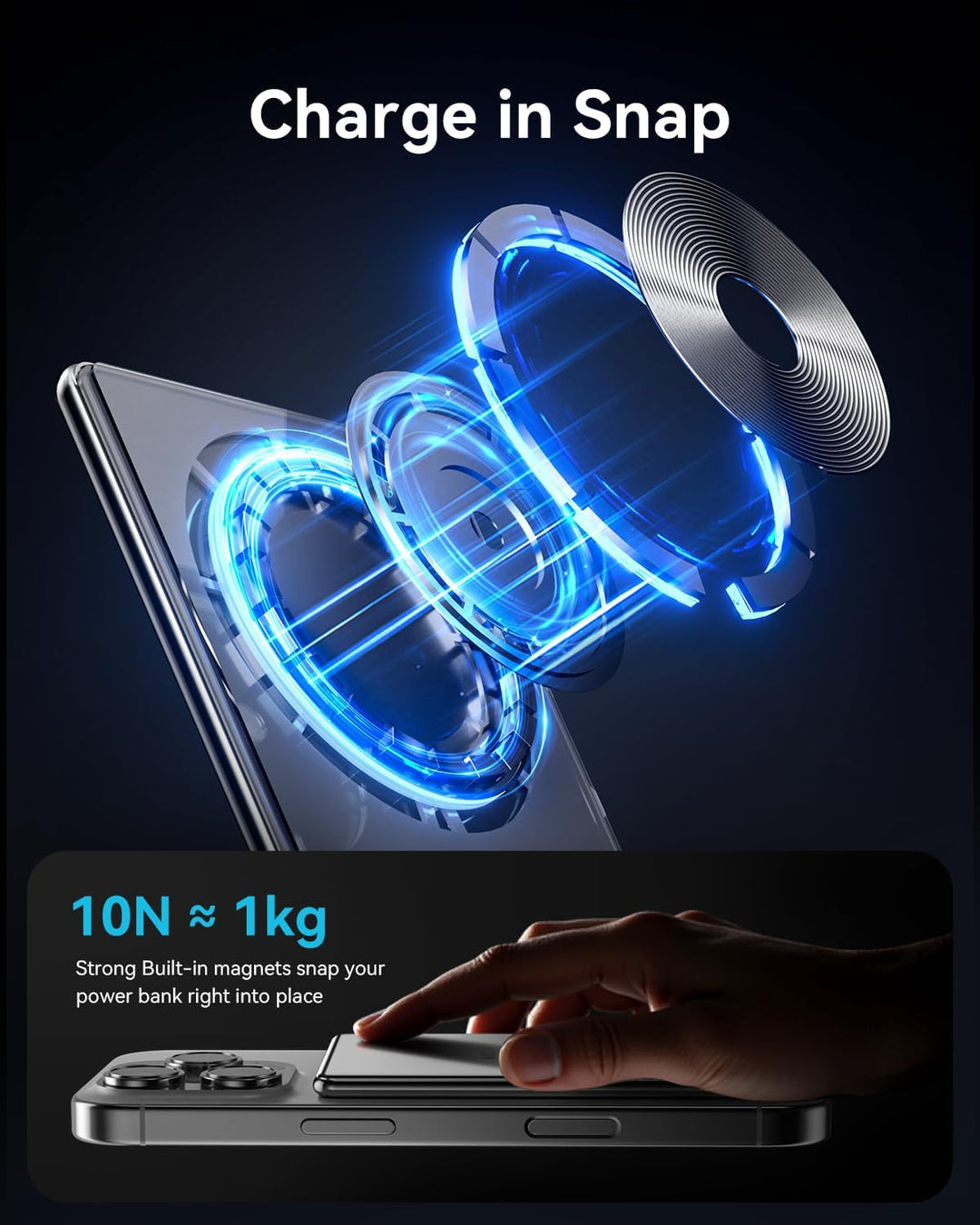 Power Bank Ultra Slim,MagSafe PowerBank 5000mAh 6.9mm,PD20W Kleine Powerbank Magnetische Wireless Ex