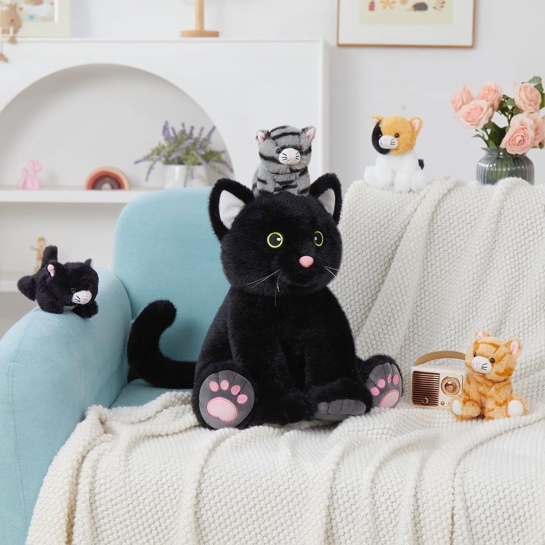 MorisMos 5 stücke Plüsch Katzen, 40cm hoch riesen schwarz Katze Kuscheltier XXL mit Kätzchen Baby im