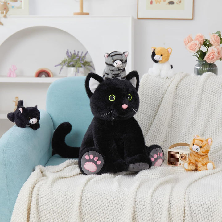 MorisMos 5 stücke Plüsch Katzen, 40cm hoch riesen schwarz Katze Kuscheltier XXL mit Kätzchen Baby im