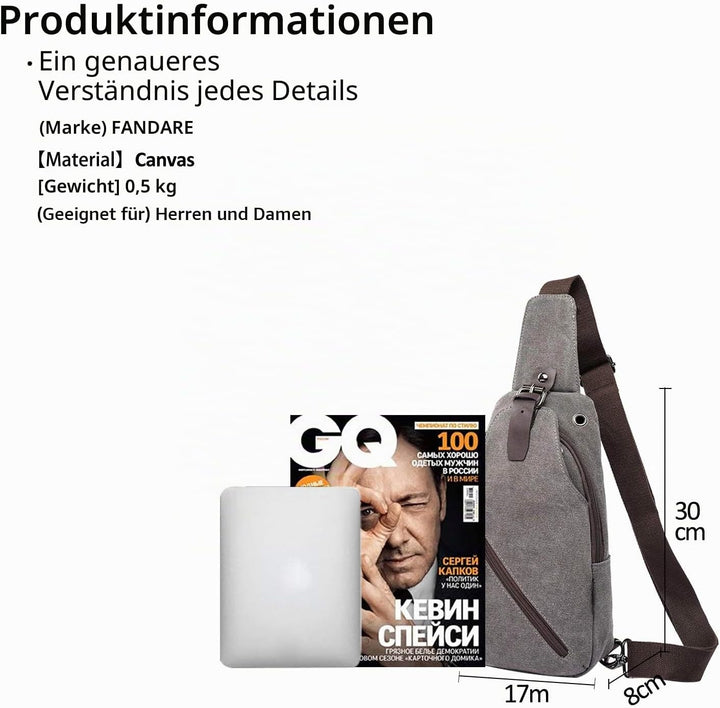 FANDARE Vintage Umhängetasche Sling Bag Schule Reisen Männer Frauen Messenger Rucksäcke Brustbeutel