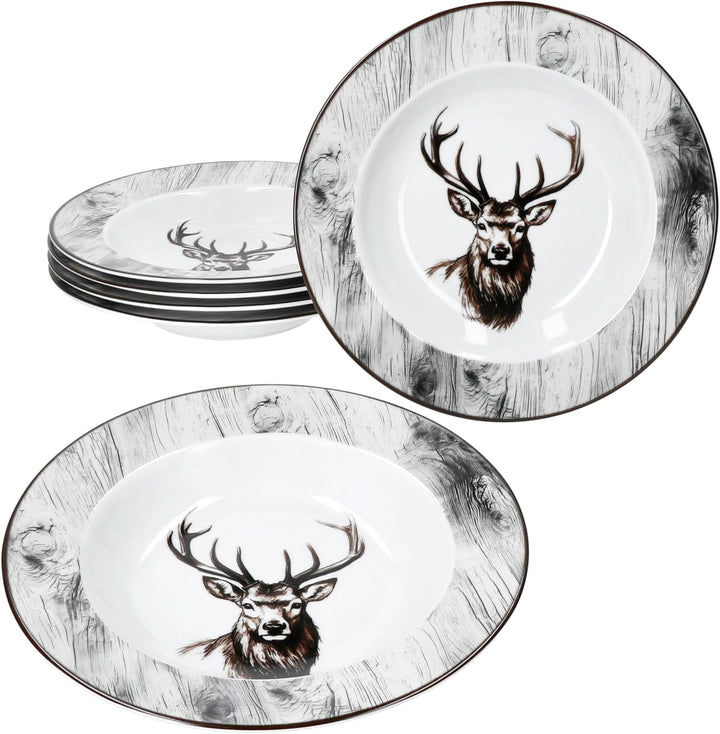 MamboCat Alois 6er Set Suppenteller I 180ml I Porzellan-Geschirr mit Hirsch-Dekor für 6 Personen I T