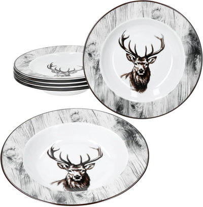 MamboCat Alois 6er Set Suppenteller I 180ml I Porzellan-Geschirr mit Hirsch-Dekor für 6 Personen I T