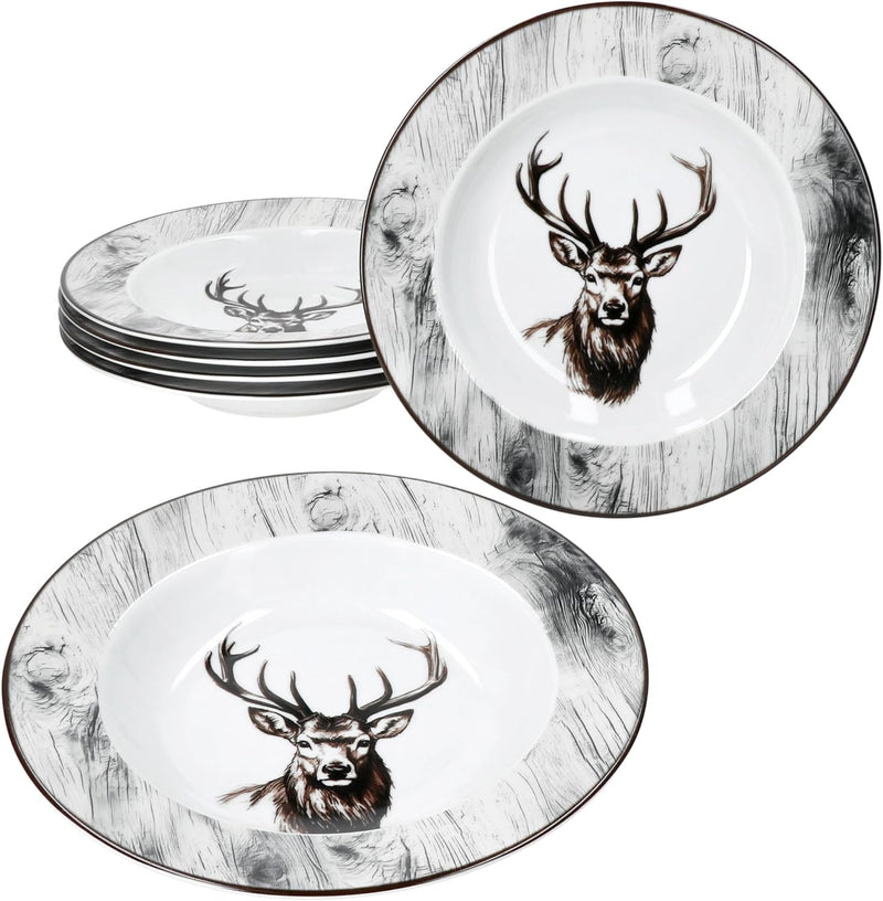 MamboCat Alois 6er Set Suppenteller I 180ml I Porzellan-Geschirr mit Hirsch-Dekor für 6 Personen I T