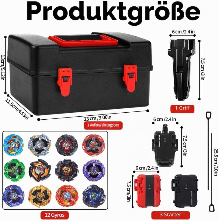 12PCS X Kreisel Battle Set, Burst Kreisel Battle Set mit 12 Kampfkreisel, 3 Launchers, 1 Griff und A