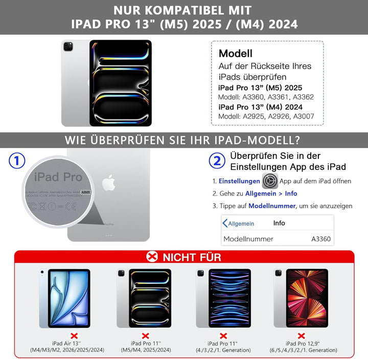 RAYMCRAFT für iPad Pro 13 Zoll (M5/M4, 2025/2024) Hülle mit Tastatur, Magic-Tastatur mit Stifthalter