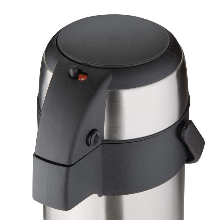 Olympia Pump Action Airpot Thermoskanne, Edelstahl, mit Schwing-Tragegriff, 3 l, Silber