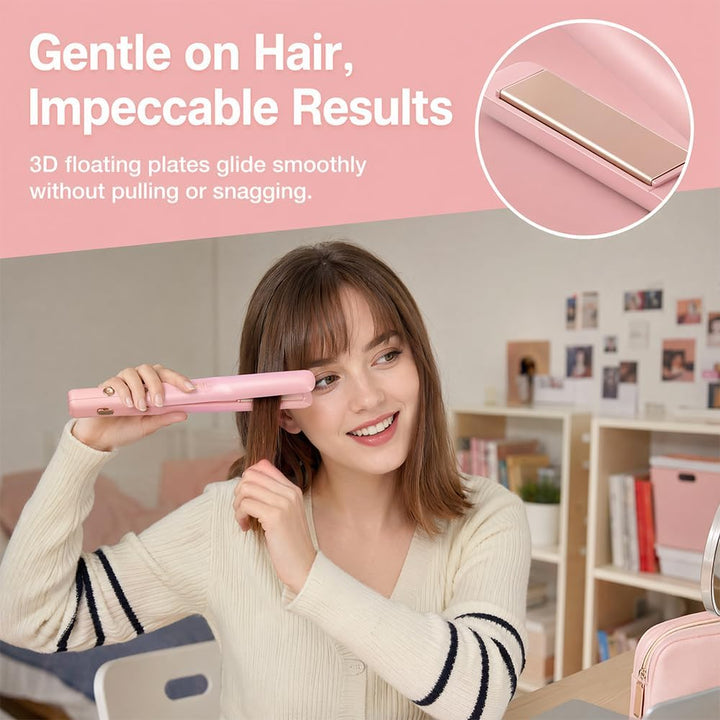 Mini Glätteisen Kabellos, 2 in 1 Haarglätter und Lockenwickler, Reise Glätteisen, 4 Temperaturen, 30