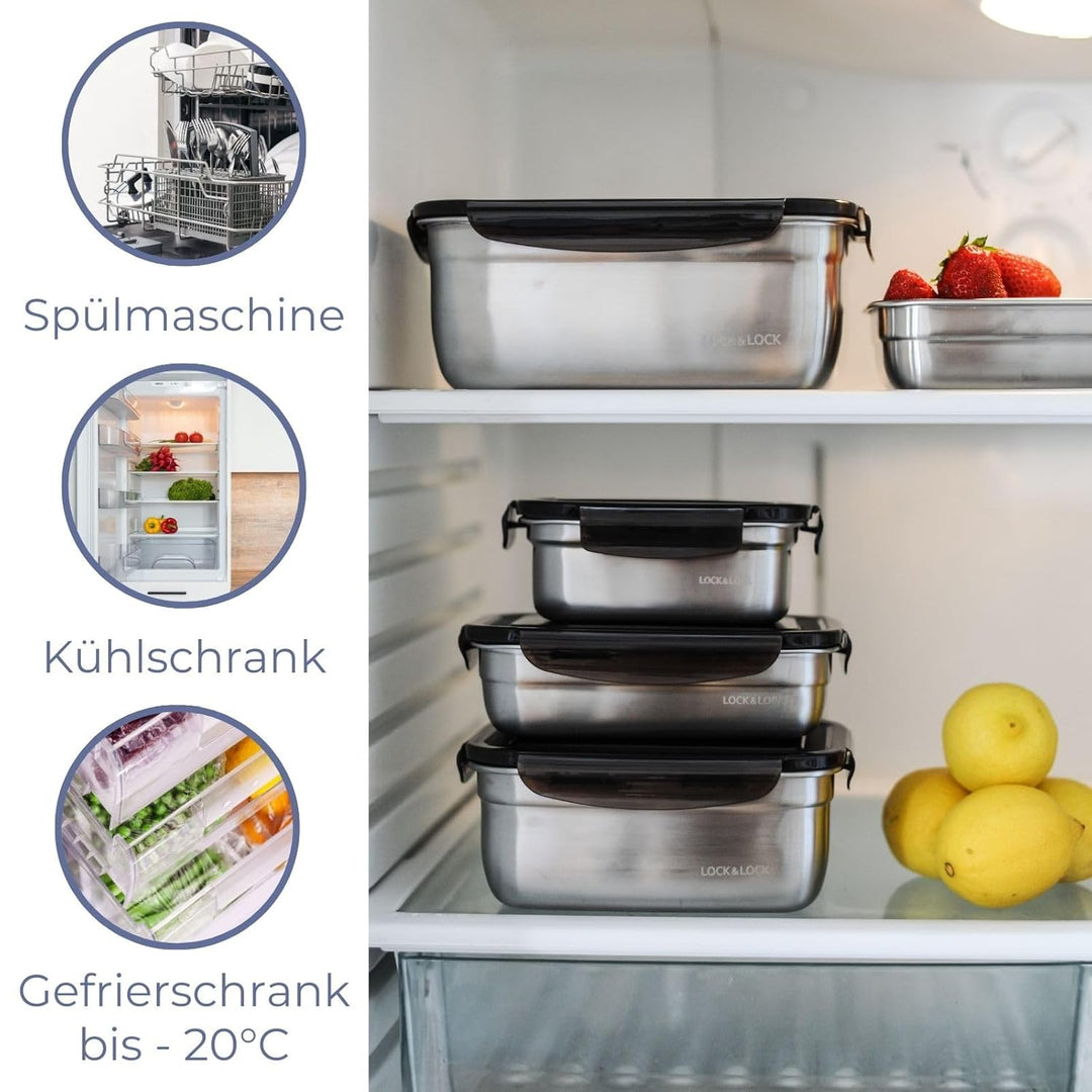 LocknLock Edelstahl Vorratsdose mit Deckel, 1,9 L, 225 × 160 × 85 mm, BPA-Frei, Spülmaschinengeeigne
