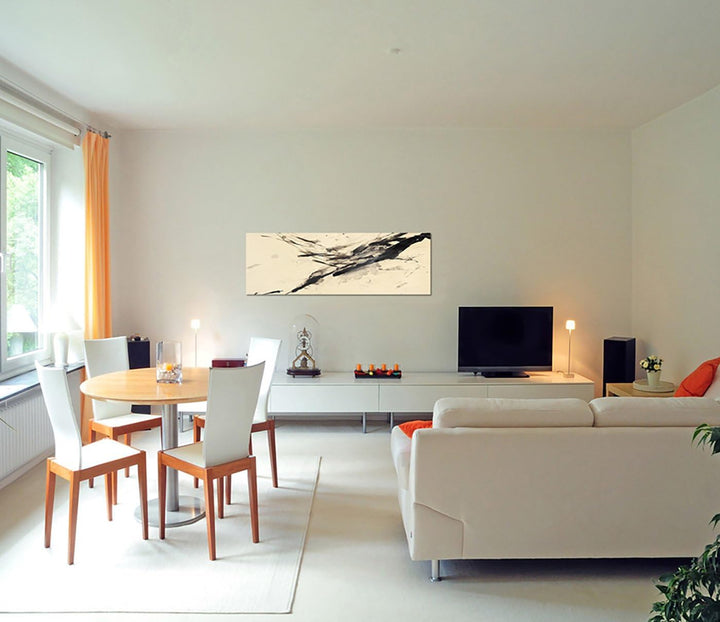 Paul Sinus Art Panoramabild auf Leinwand und Keilrahmen 150x50cm Papier Malerei gelb schwarz abstrak