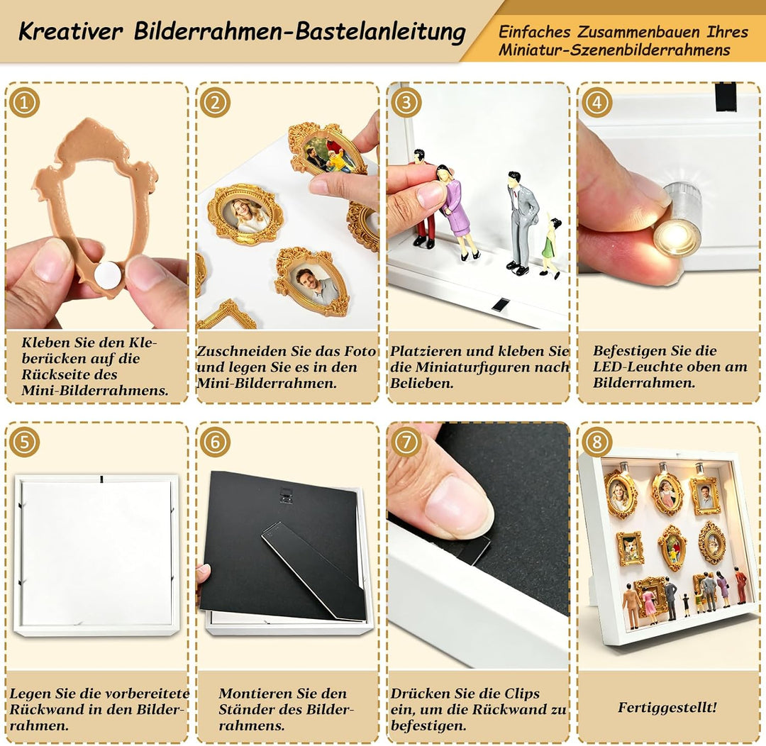 DIY Mini Museum Silhouetten Box mit LED, Mini Bilderrahmen Vintage, Shadow Box Bilderrahmen Set, Fot