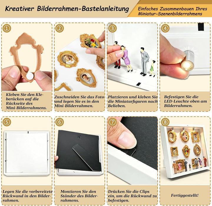 DIY Mini Museum Silhouetten Box mit LED, Mini Bilderrahmen Vintage, Shadow Box Bilderrahmen Set, Fot